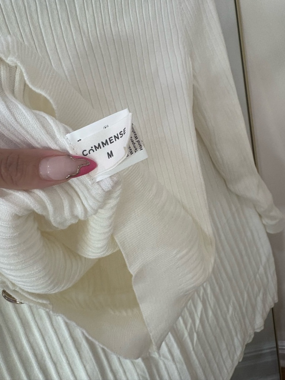 COMMENSE MEDIUM Cream white Ribbed Button Cardigan top and midi skirt set bundle - Picture 6 of 7